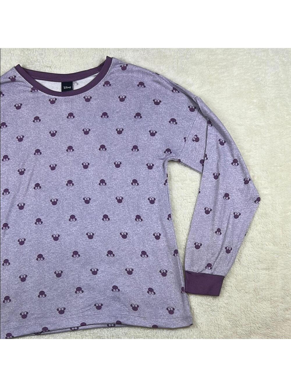 Disney Women’s Purple Mickey Mouse Print Long Sleeve Pajama Sleep Top Sz Med - Picture 7 of 12